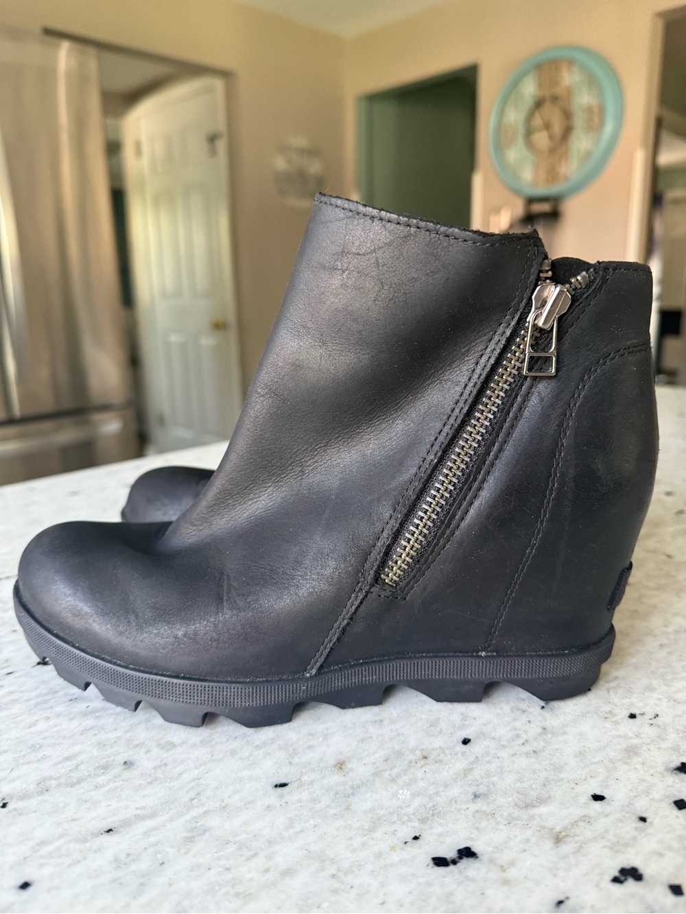 Sorel Women's Black Leather Wedge Ankle Boot